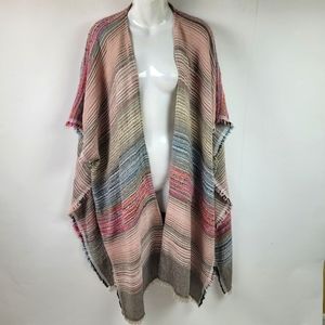 Sonoma Poncho Wrap Shawl Ruana Short sleeve Pink Gray Metallic Striped